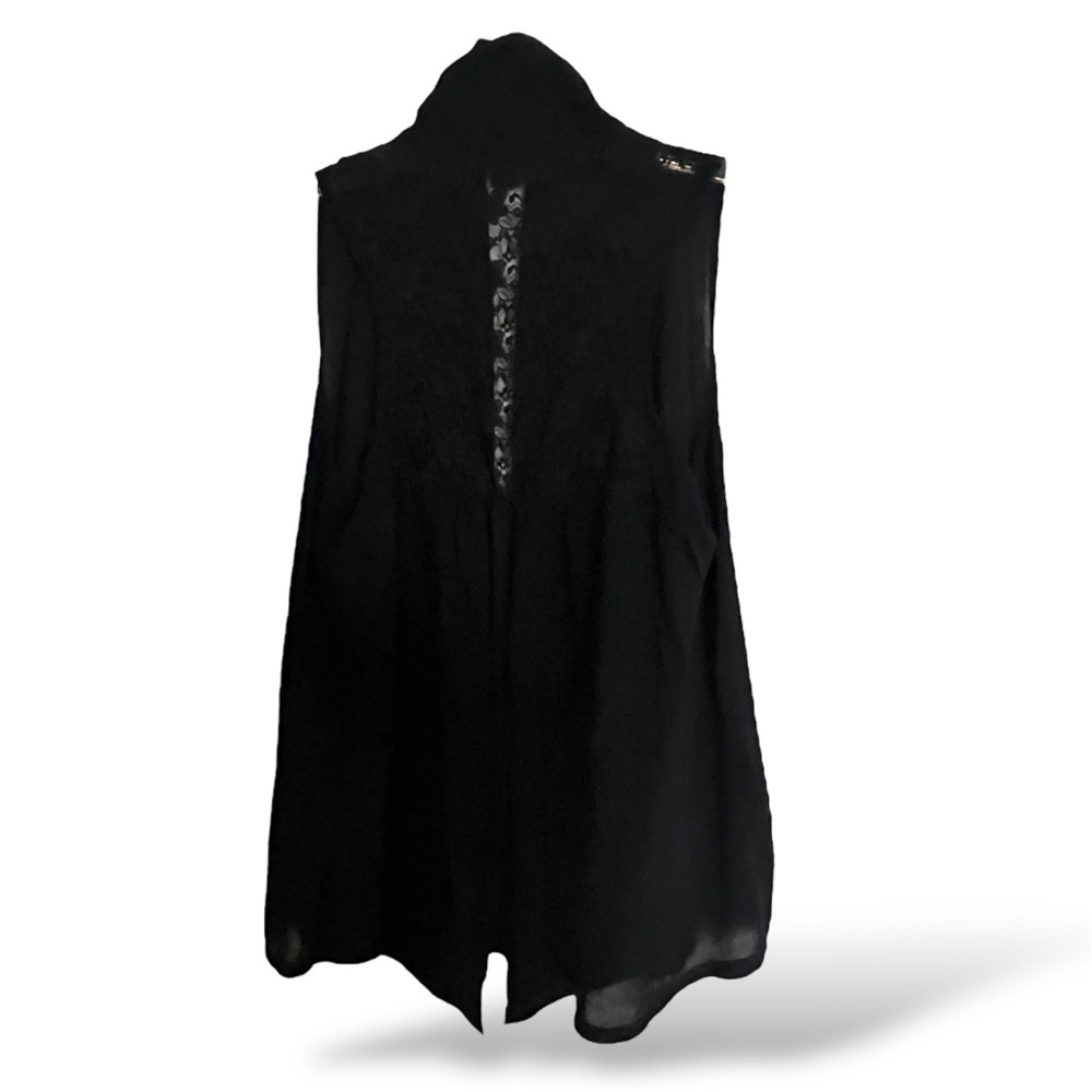 Forever 21 Black Floral Lace Backed Vest with Cascading Open Front Draping